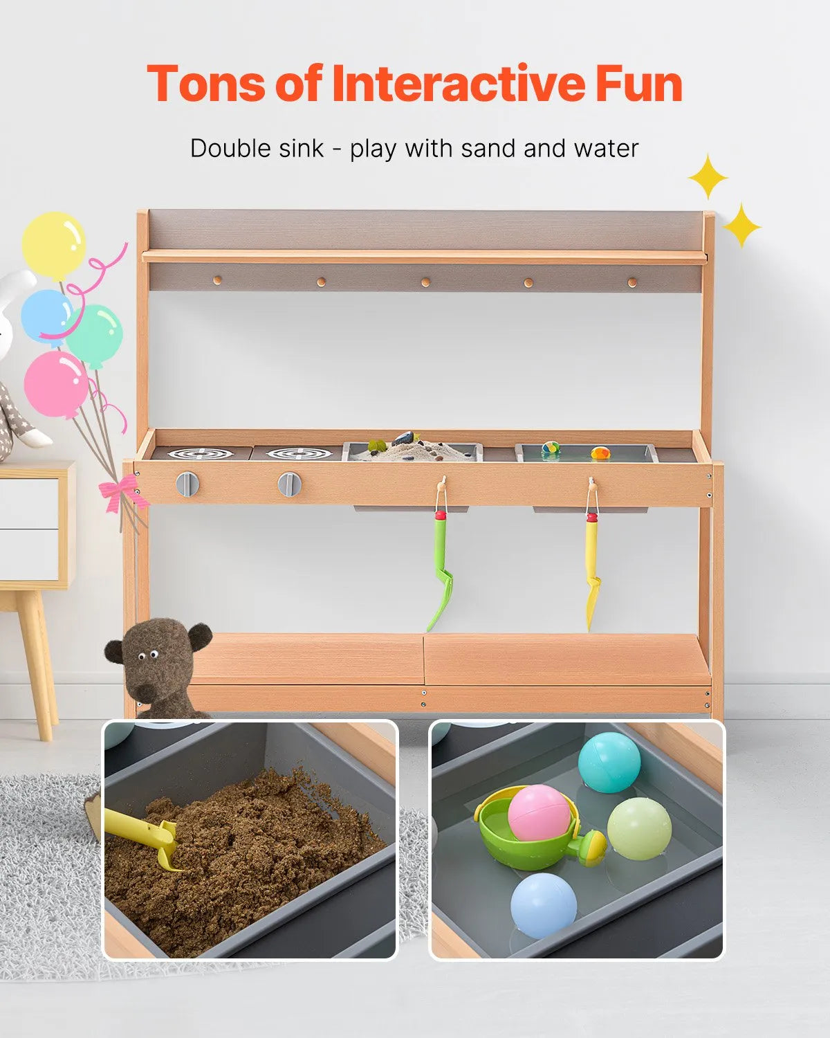 VEVOR Wooden Outdoor Mud Kitchen–Shop for Kids with Stove and Sink, 100 cm