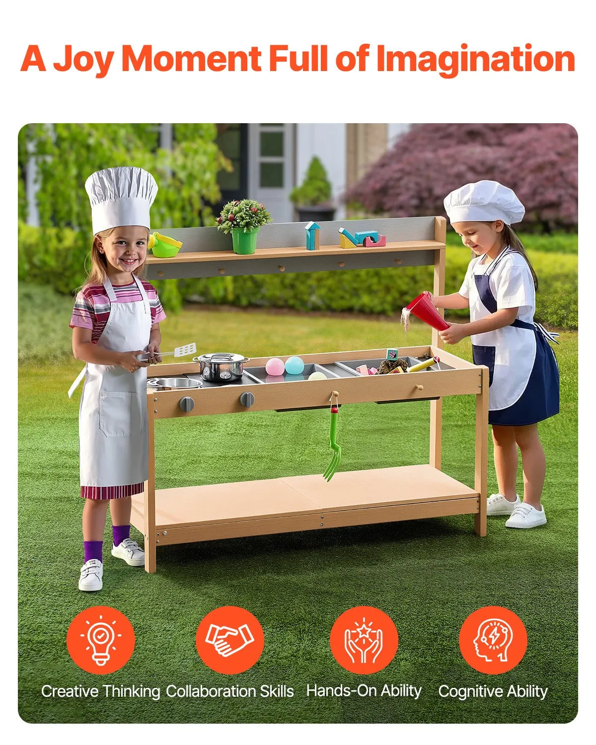 VEVOR Wooden Outdoor Mud Kitchen–Shop for Kids with Stove and Sink, 100 cm