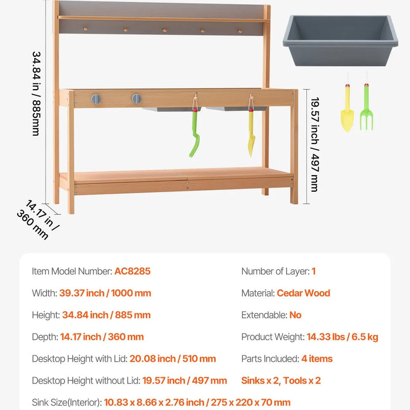 VEVOR koka virtuve bērniem ar piederumiem, āra rotaļu virtuve–veikaliņš lomu spēlēm ar plīti un izlietni zēniem un meitenēm