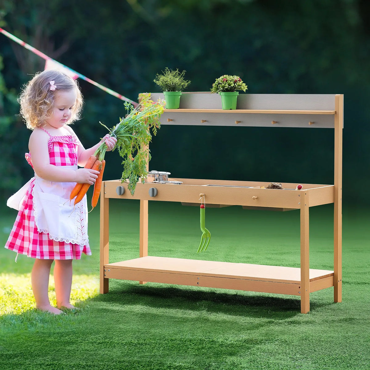 VEVOR Wooden Outdoor Mud Kitchen–Shop for Kids with Stove and Sink, 100 cm