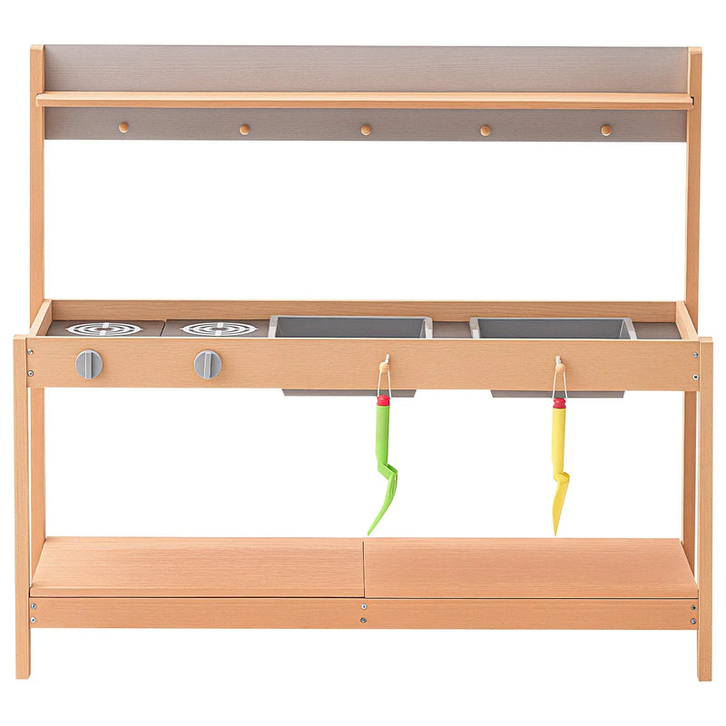 VEVOR koka virtuve bērniem ar piederumiem, āra rotaļu virtuve–veikaliņš lomu spēlēm ar plīti un izlietni zēniem un meitenēm