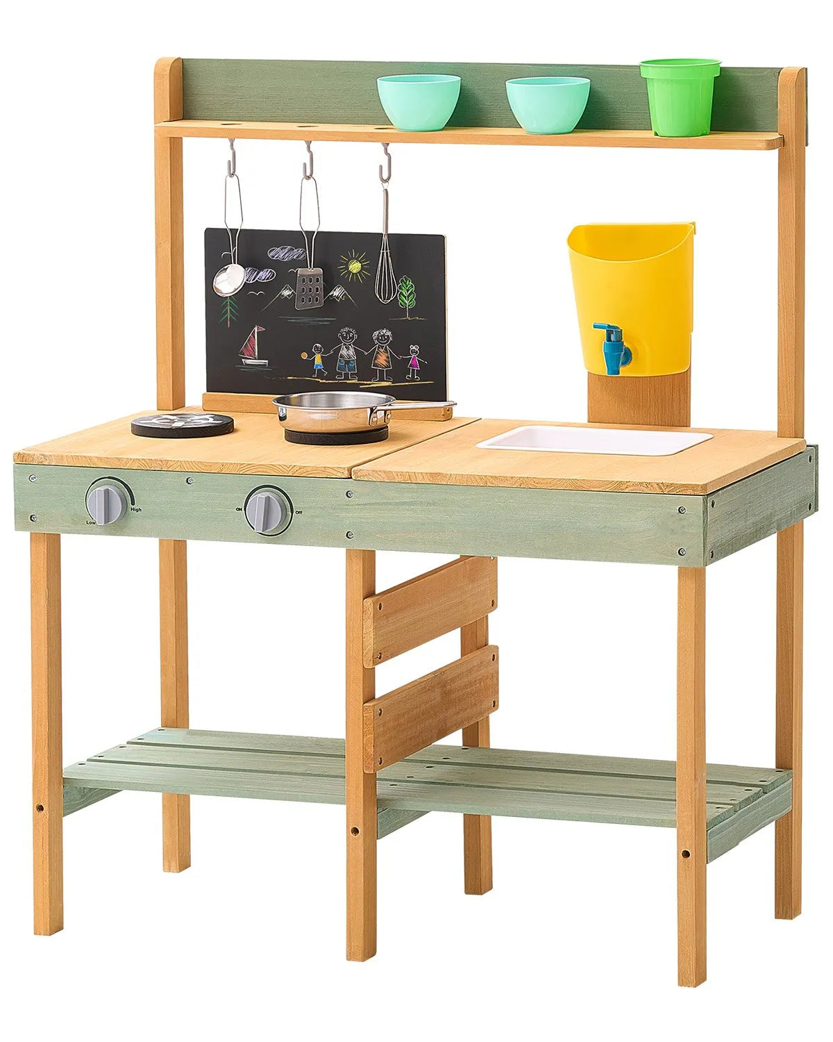 VEVOR koka āra dubļu virtuve bērniem ar plīti, izlietni un piederumiem, 76 cm