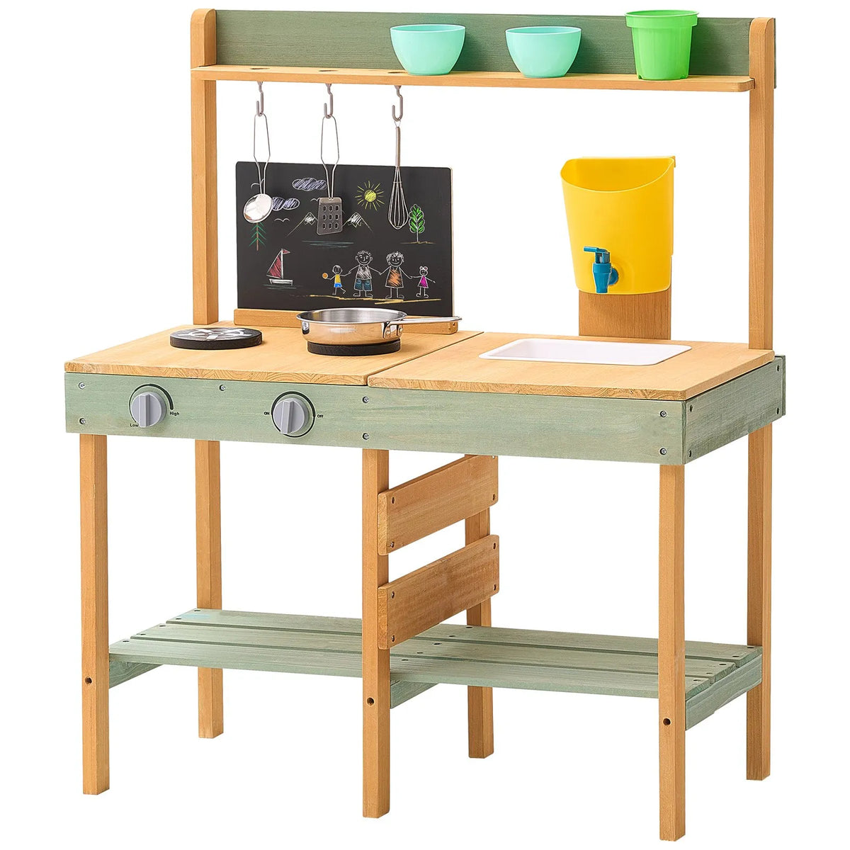 VEVOR koka āra dubļu virtuve bērniem ar plīti, izlietni un piederumiem, 76 cm