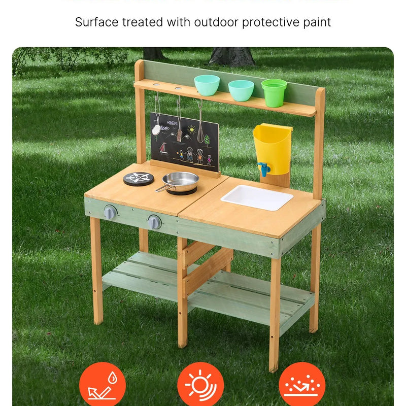 VEVOR koka virtuve bērniem, āra rotaļu virtuves komplekts lomu spēlēm