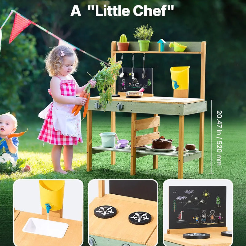 VEVOR koka virtuve bērniem, āra rotaļu virtuves komplekts lomu spēlēm