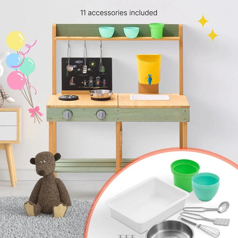 VEVOR koka virtuve bērniem, āra rotaļu virtuves komplekts lomu spēlēm