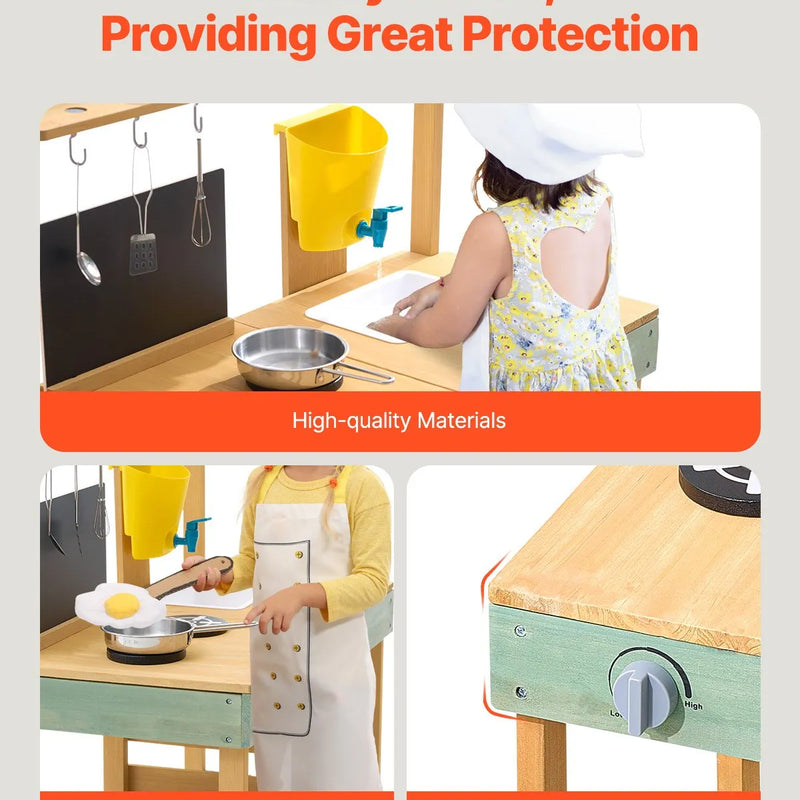 VEVOR koka virtuve bērniem, āra rotaļu virtuves komplekts lomu spēlēm