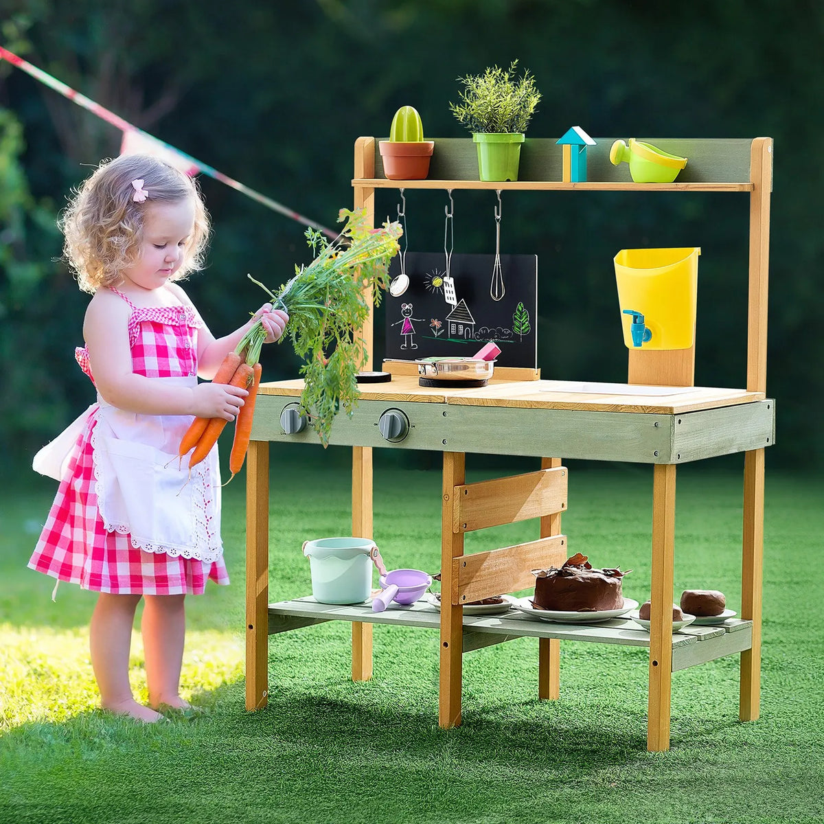 VEVOR koka āra dubļu virtuve bērniem ar plīti, izlietni un piederumiem, 76 cm