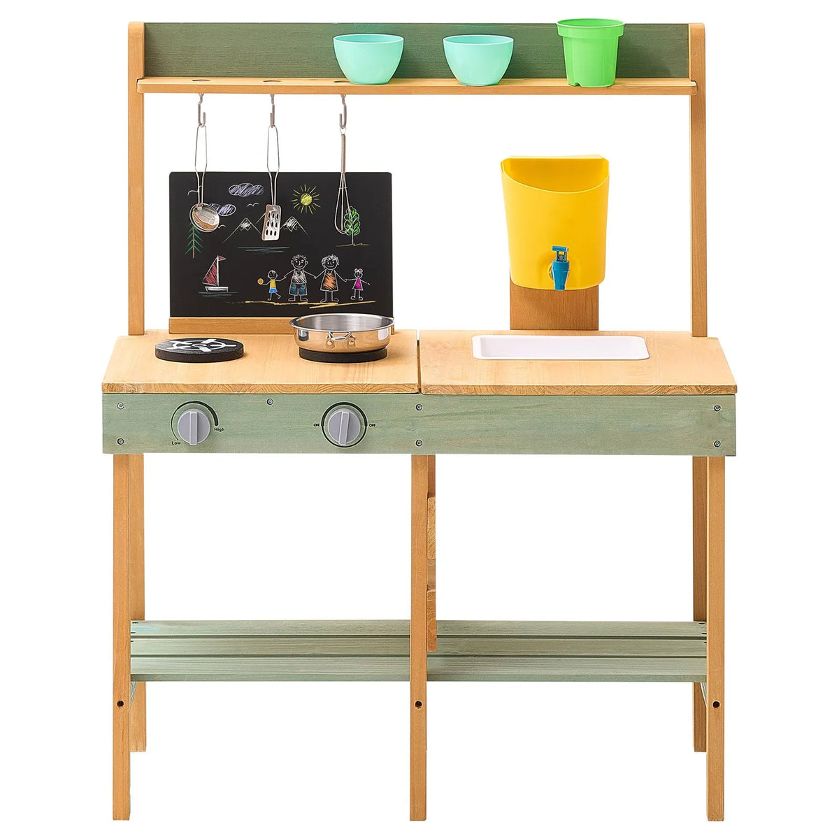 VEVOR koka āra dubļu virtuve bērniem ar plīti, izlietni un piederumiem, 76 cm