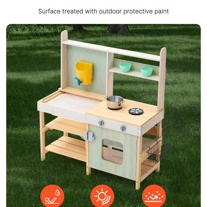 VEVOR koka āra virtuve bērniem, rotaļu virtuvītes komplekts lomu spēlēm
