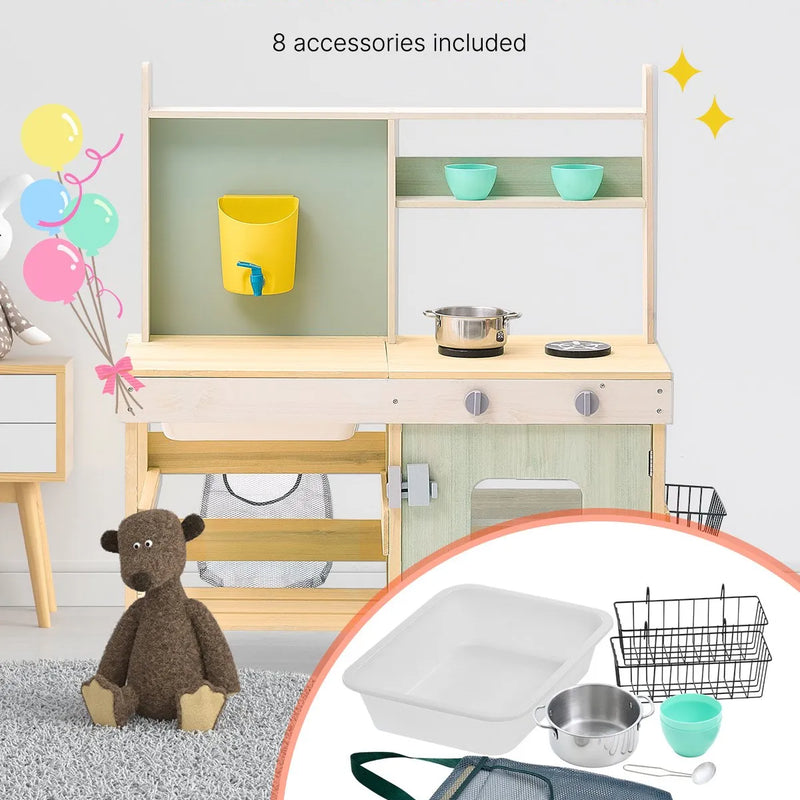 VEVOR koka āra virtuve bērniem, rotaļu virtuvītes komplekts lomu spēlēm