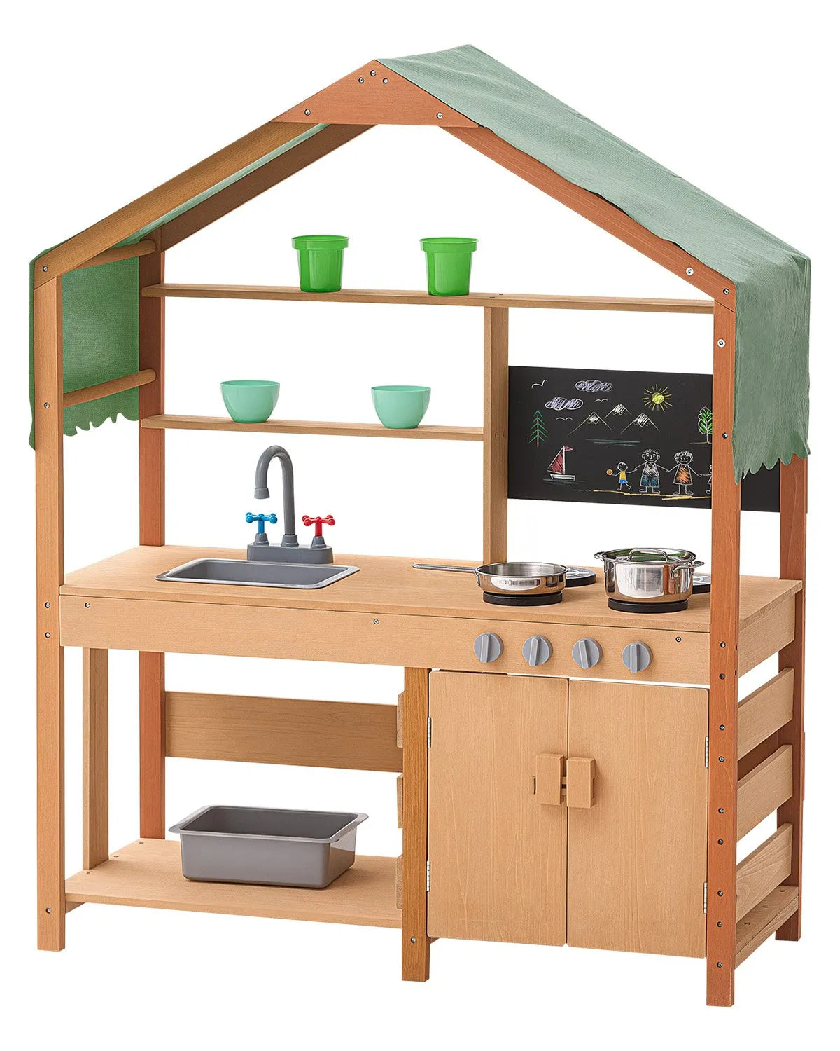 VEVOR Wooden Outdoor Mud Kitchen for Children with Canopy, Blackboard, Planting Boxes and Tap, 102 cm