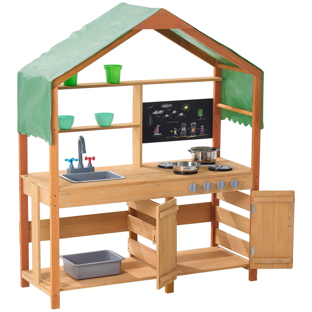 VEVOR Wooden Outdoor Mud Kitchen for Children with Canopy, Blackboard, Planting Boxes and Tap, 102 cm