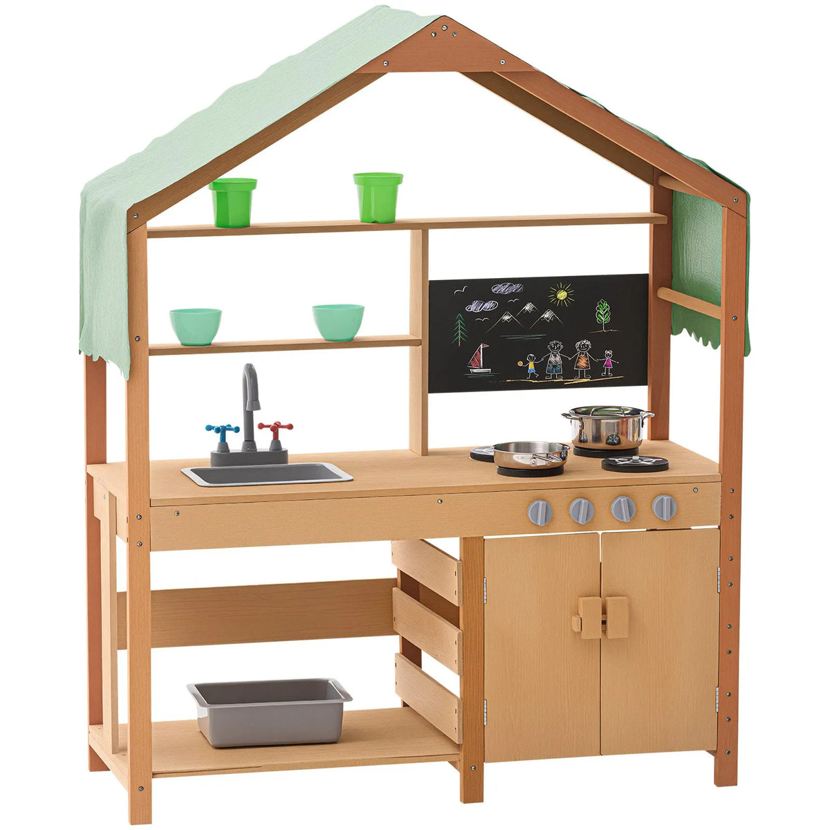 VEVOR Wooden Outdoor Mud Kitchen for Children with Canopy, Blackboard, Planting Boxes and Tap, 102 cm