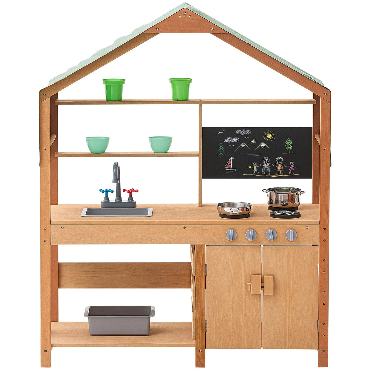 VEVOR Wooden Outdoor Mud Kitchen for Children with Canopy, Blackboard, Planting Boxes and Tap, 102 cm