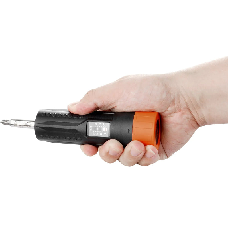 Griezes momenta skrūvgriezis 6,35 mm, diapazons 1,1–7,9 N·m, soli 0,1 N·m, ar skalu logu