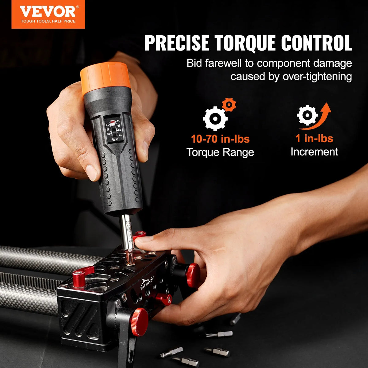 Torque screwdriver 6.35 mm, range 1.1–7.9 N·m, 0.1 N·m increments, with scale window