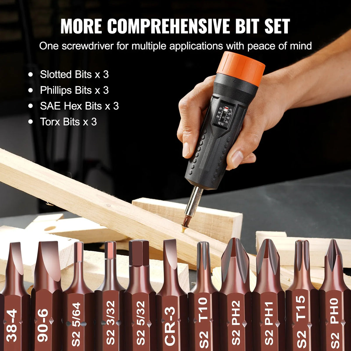 Torque screwdriver 6.35 mm, range 1.1–7.9 N·m, 0.1 N·m increments, with scale window