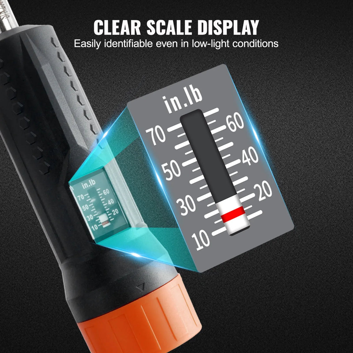 Torque screwdriver 6.35 mm, range 1.1–7.9 N·m, 0.1 N·m increments, with scale window