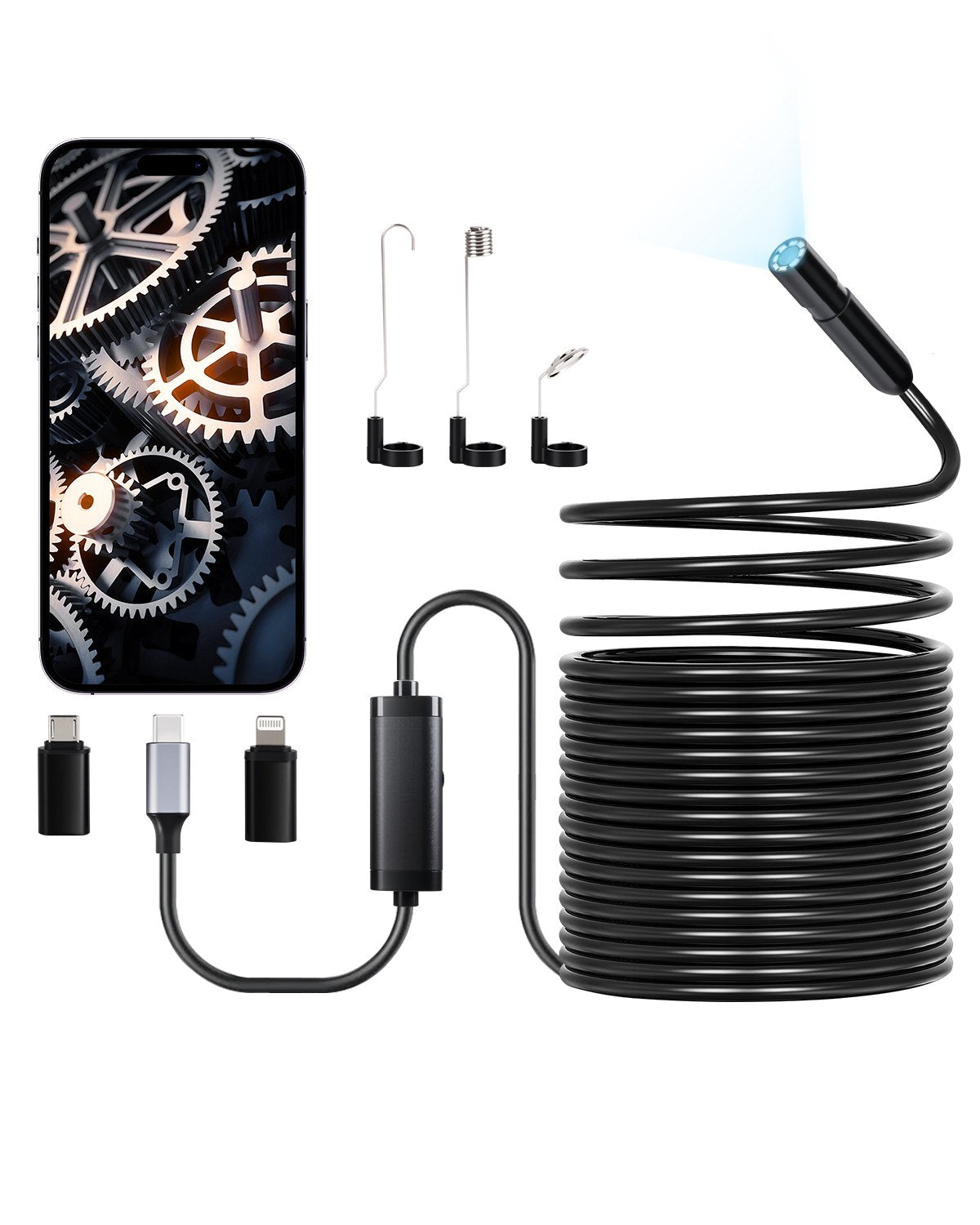 VEVOR Endoscope Camera 1920P HD Borescope for Android and iOS Devices with 15 m Cable