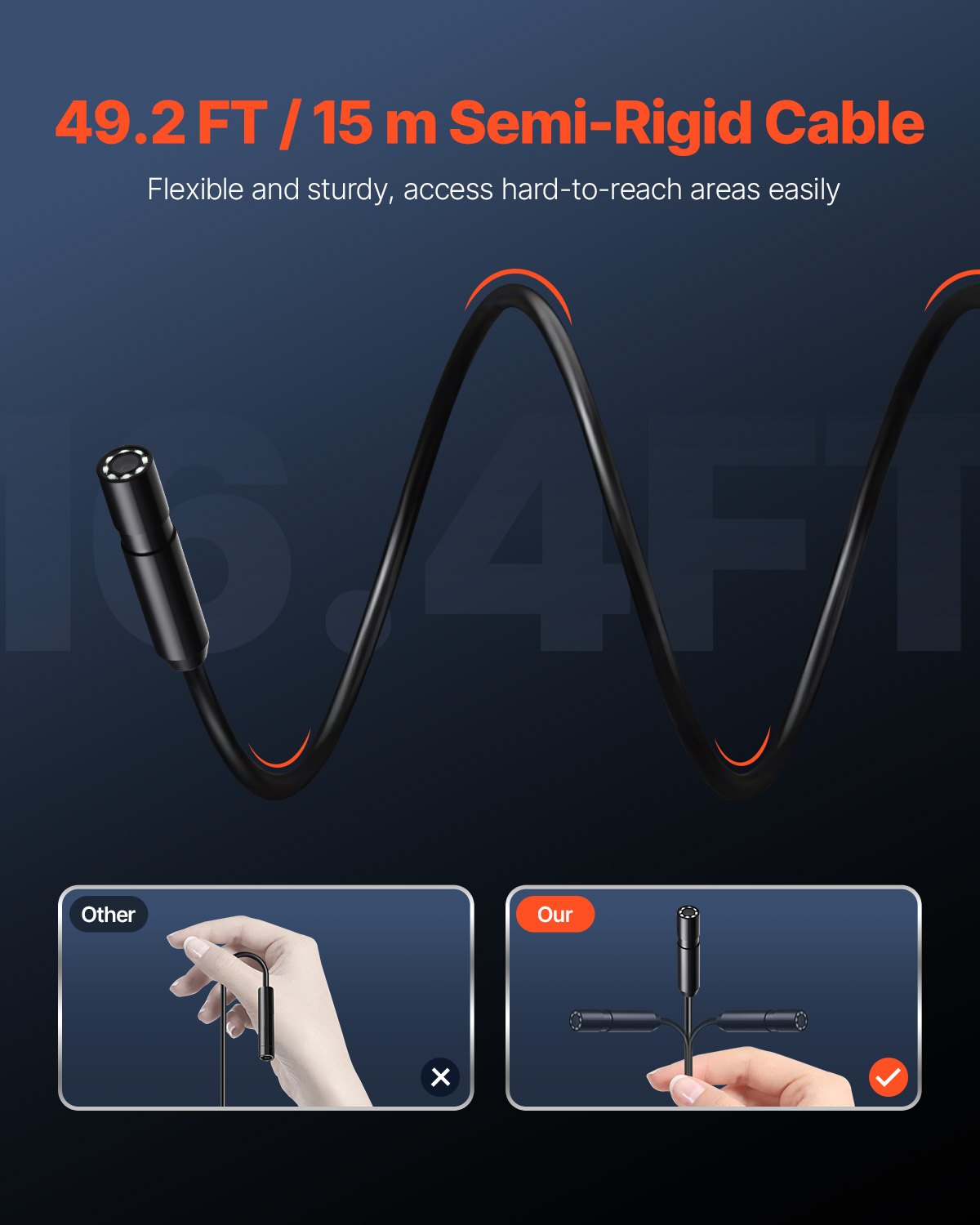 VEVOR Endoscope Camera 1920P HD Borescope for Android and iOS Devices with 15 m Cable