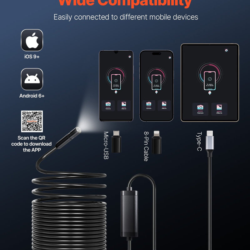 VEVOR endoskopiskā kamera 1920P HD boroskops Android un IOS ierīcēm ar 15 m kabeli
