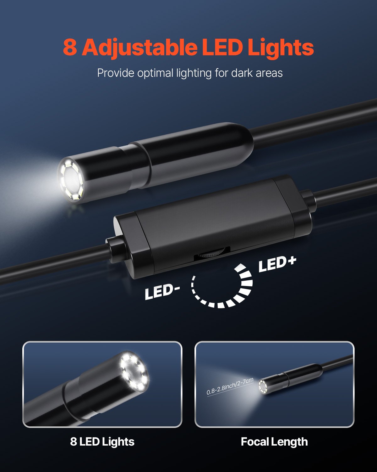 VEVOR Endoscope Camera 1920P HD Borescope for Android and iOS Devices with 15 m Cable