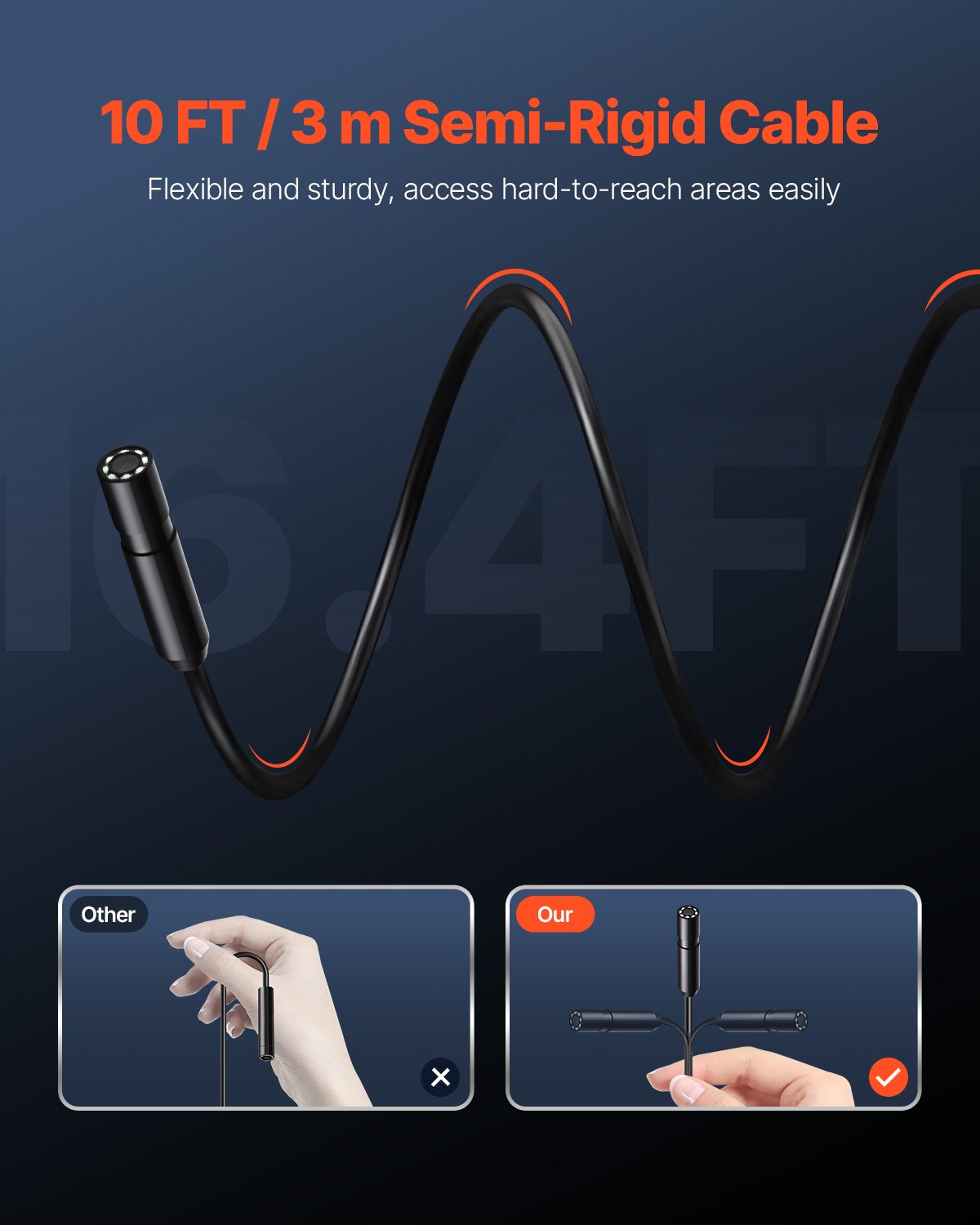 VEVOR Endoscope Camera 1920P HD with 3 m Cable for Android and iOS Devices