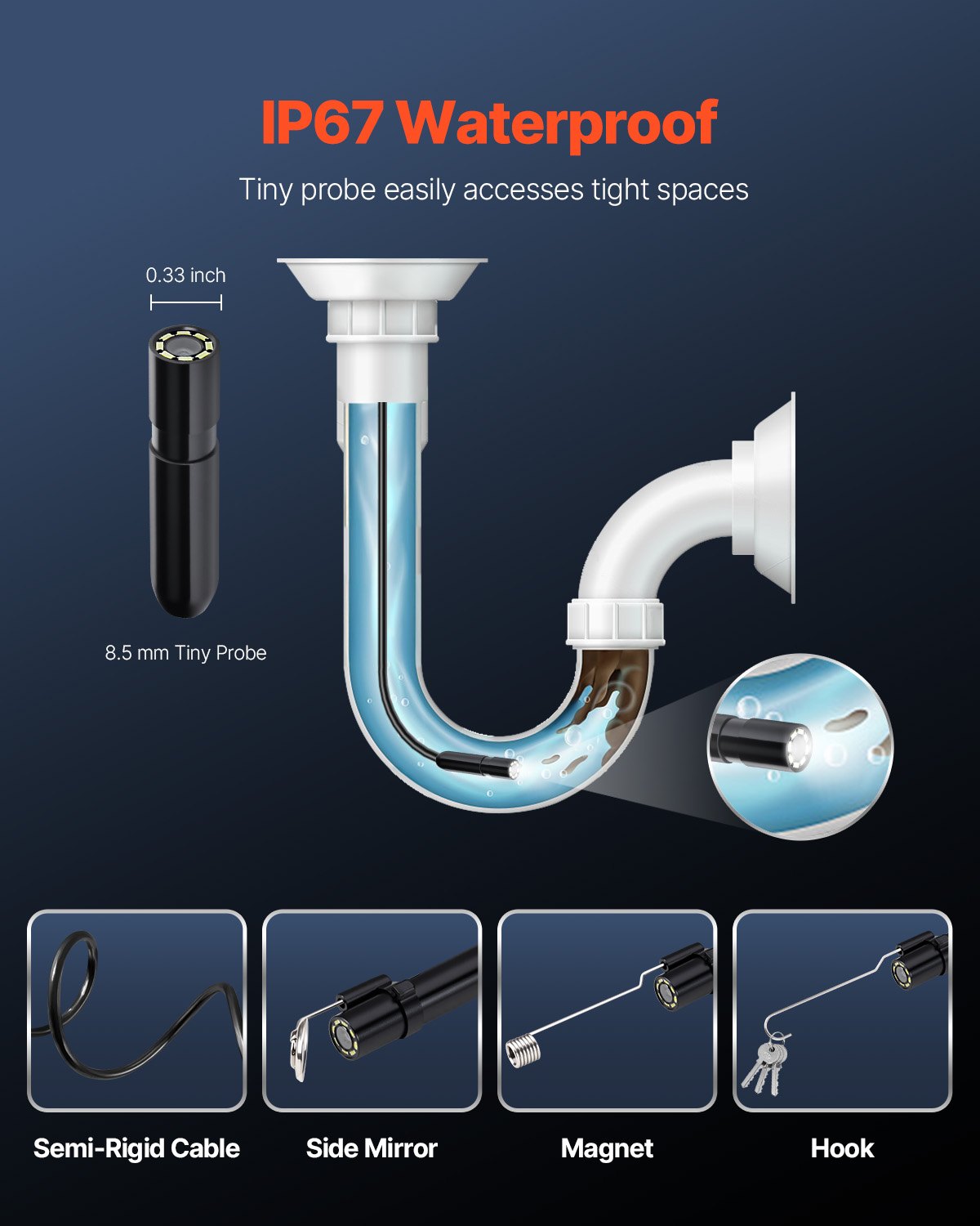 VEVOR Endoscope Camera 1920P HD with 3 m Cable for Android and iOS Devices