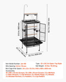 VEVOR putnu būris 830 × 790 × 2100 mm ar atvērtu plakanu augšu, kalta dzelzs lidojuma būris ar sēžkociņiem, izvelkamu paplāti un plastmasas barotavām nimfām, mūku papagaiļiem, Amazones un Āfrikas pelēkajiem papagaiļiem