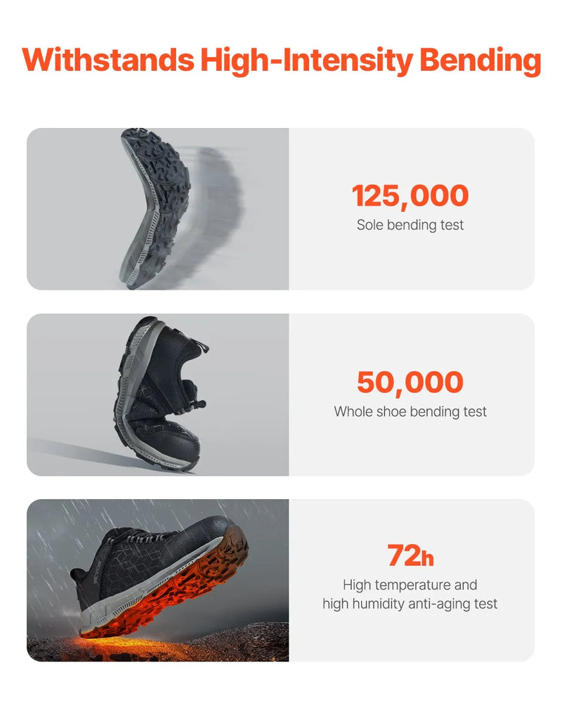 42_VEVOR vīriešu drošības apavi ar tērauda purngalu, izmērs ES 42, viegli elpojoši un triecienizturīgi sporta darba apavi būvniecībai, melni