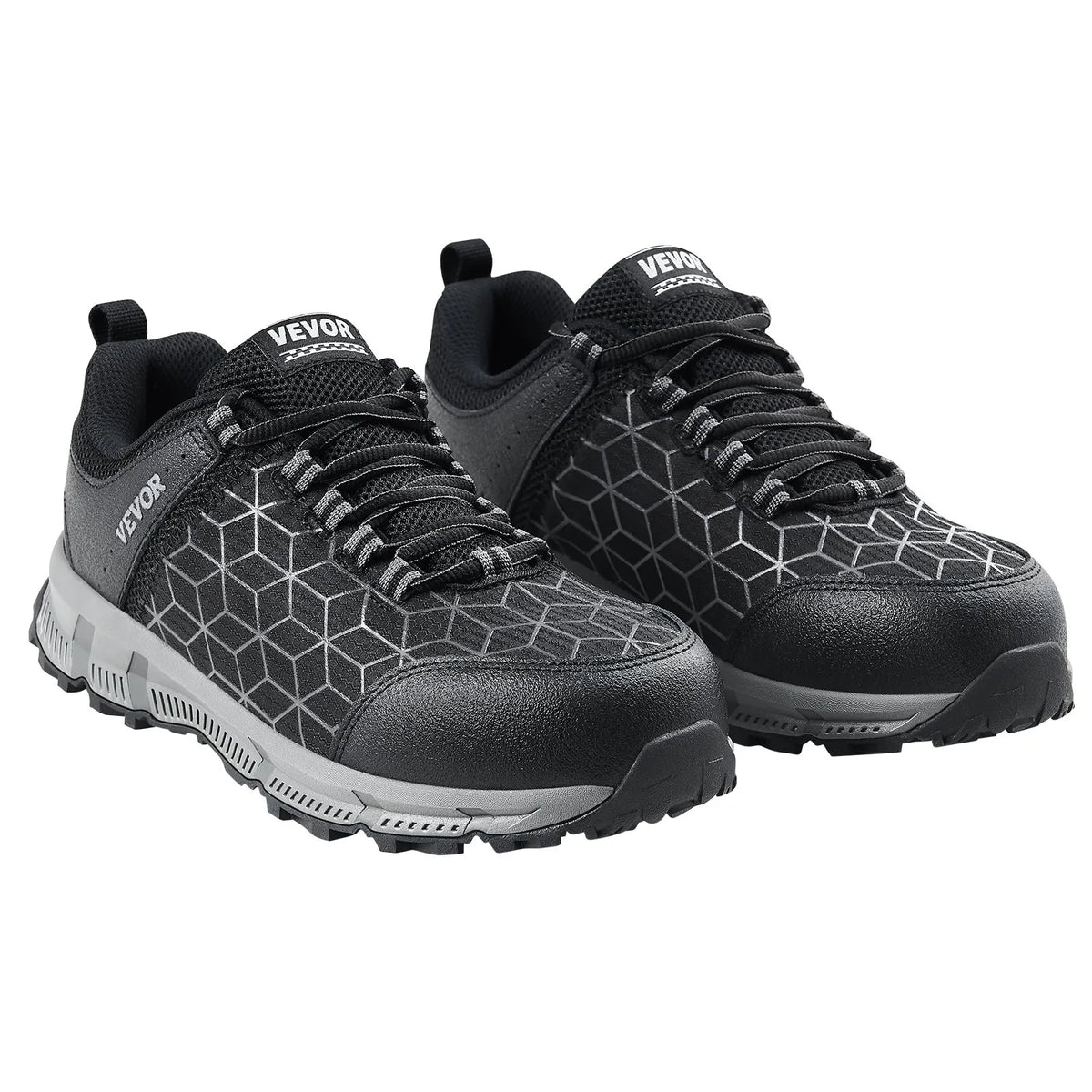 42_VEVOR vīriešu drošības apavi ar tērauda purngalu, izmērs EU-42, polsterēti viegli un elpojoši sporta tipa darba apavi rūpniecībai un būvniecībai, melni.
