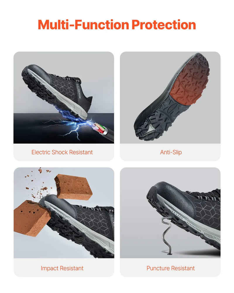 48_VEVOR vīriešu drošības apavi ar tērauda purngalu, izmērs ES 48, viegli elpojoši un triecienizturīgi darba sporta apavi būvniecībai, melni