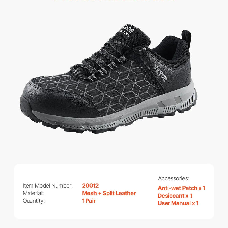 46_VEVOR vīriešu darba apavi ar tērauda purngalu, viegli un elpojoši aizsargapavi, drošības sporta apavi rūpniecības un būvniecības darbiem, melni, ES izmērs 46