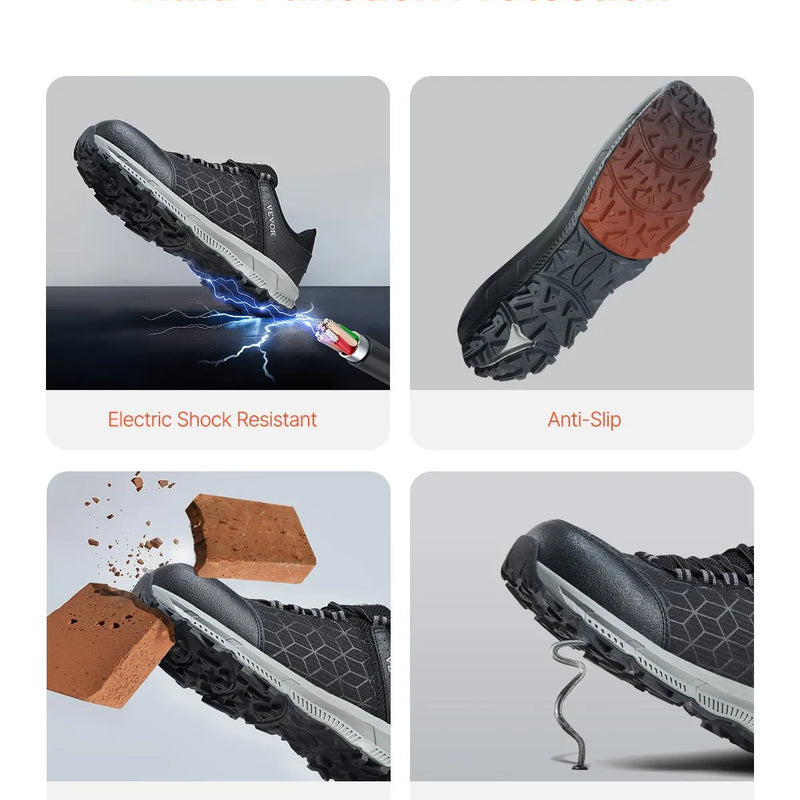 44_VEVOR tērauda purngala vīriešu darba sporta apavi, izmērs EU 44, viegli, elpojoši drošības apavi celtniecībai, melni