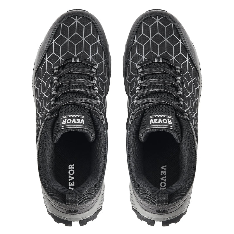 44.5_VEVOR vīriešu apavi ar tērauda purngalu, izmērs US 10.5 Wide (ES 44.5), sporta tipa drošības darba apavi ar amortizāciju, izturīgi, viegli un elpojoši darba apavi rūpniecībai un būvniecībai, melni