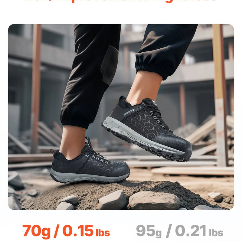 44.5_VEVOR vīriešu apavi ar tērauda purngalu, izmērs US 10.5 Wide (ES 44.5), sporta tipa drošības darba apavi ar amortizāciju, izturīgi, viegli un elpojoši darba apavi rūpniecībai un būvniecībai, melni