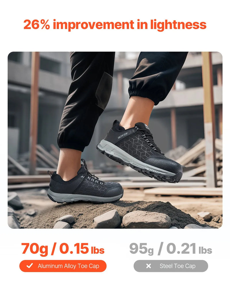 44.5_VEVOR vīriešu apavi ar tērauda purngalu, izmērs US 10.5 Wide (ES 44.5), sporta tipa drošības darba apavi ar amortizāciju, izturīgi, viegli un elpojoši darba apavi rūpniecībai un būvniecībai, melni