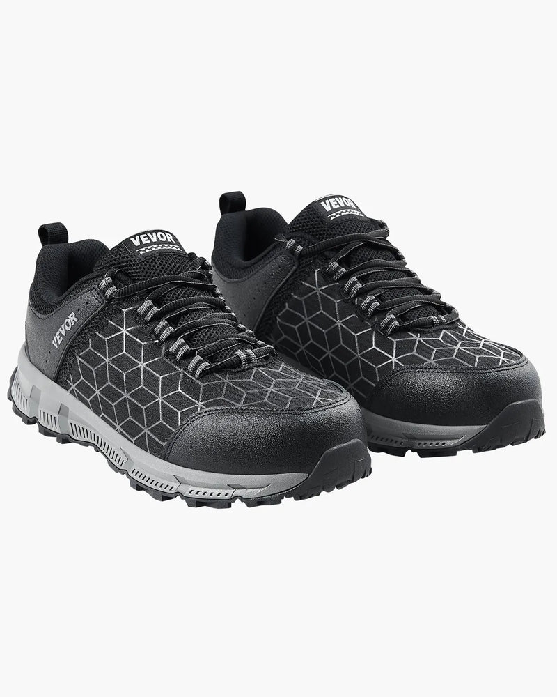 44_VEVOR vīriešu darba apavi ar tērauda purngalu, izmērs US 10 Wide (EU 44), sportiski amortizēti, viegli un elpojoši drošības apavi rūpniecībai un būvniecībai, melni