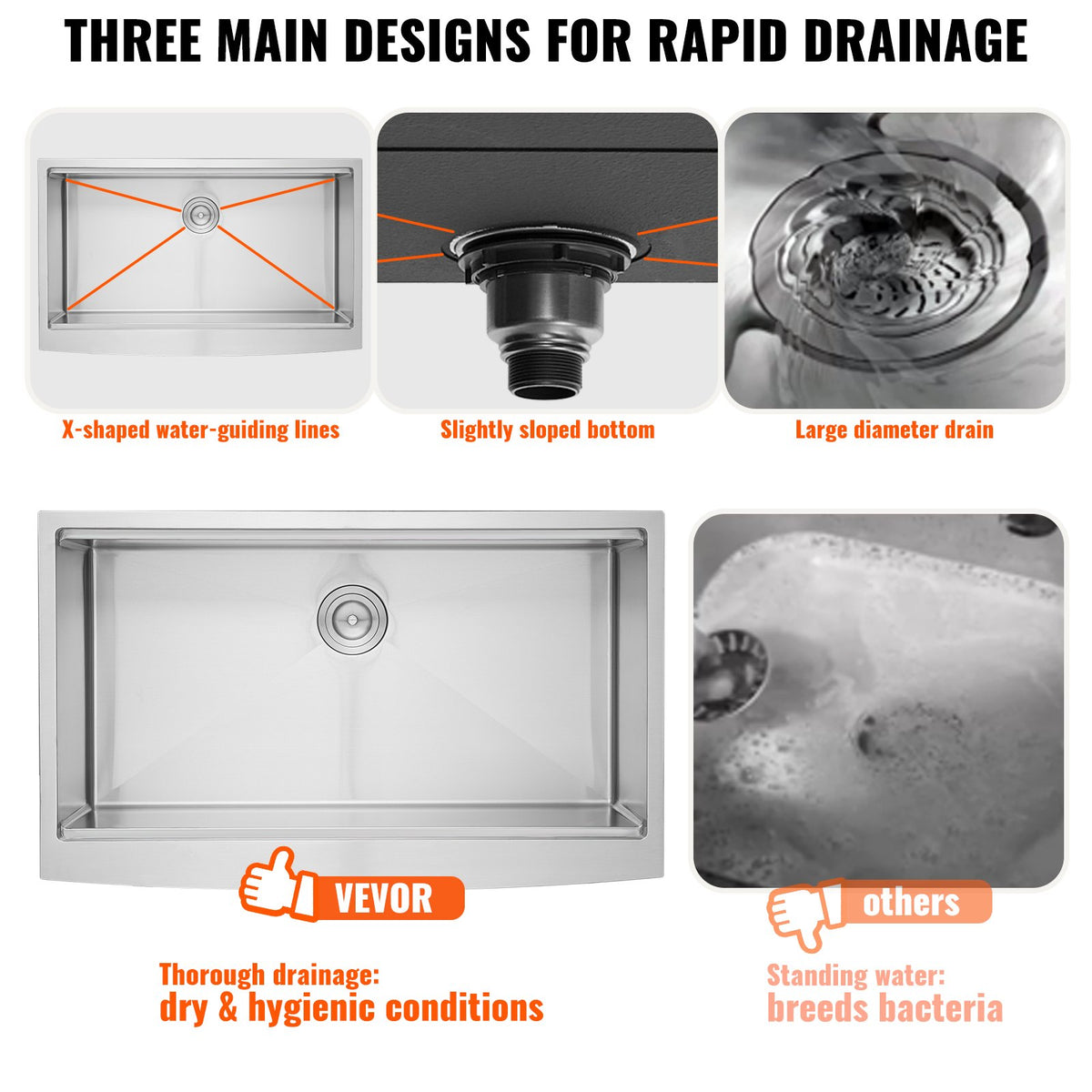 VEVOR Outdoor Kitchen Sink 76 cm, Single Bowl with Drainboard, 304 Stainless Steel, Top Mount