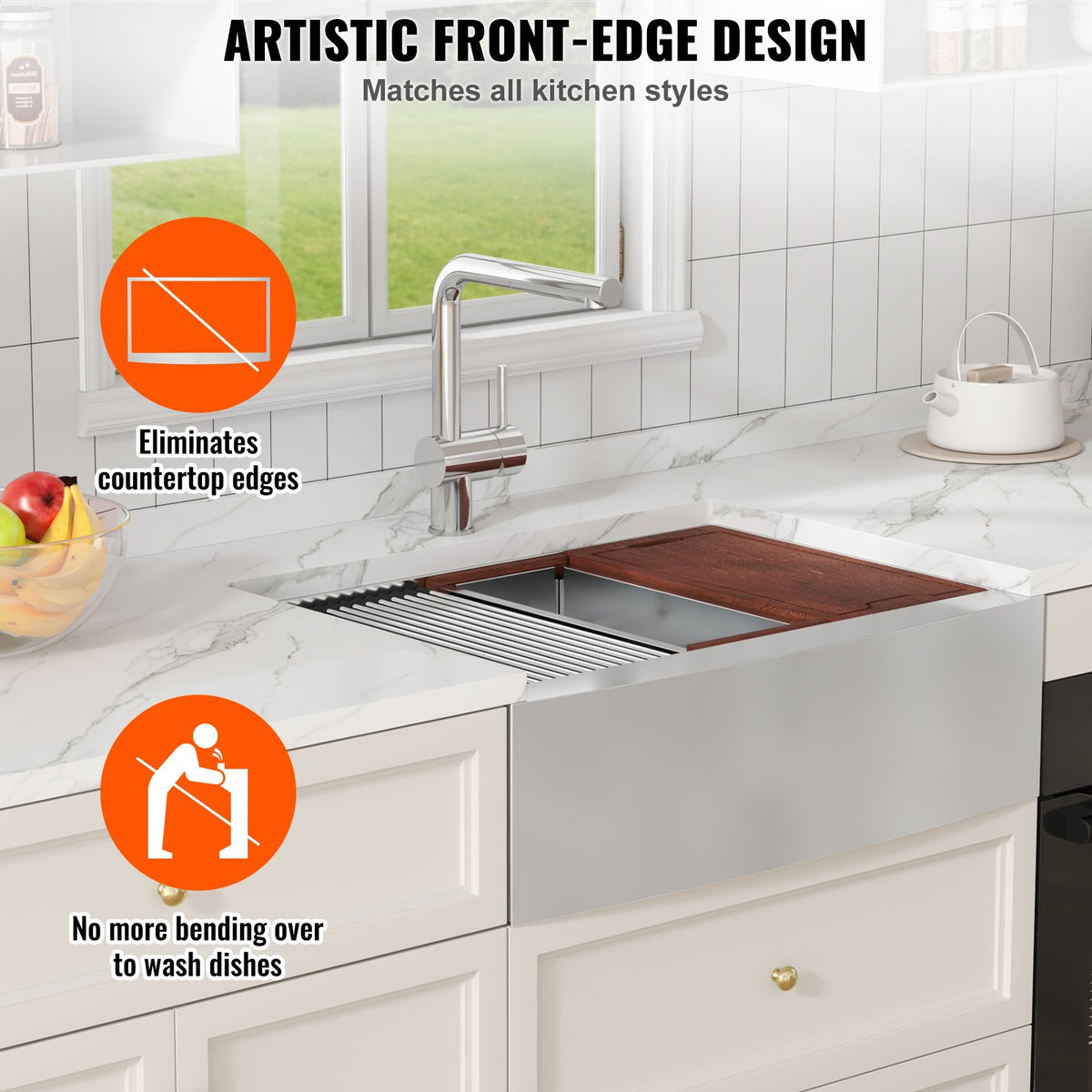 VEVOR Outdoor Kitchen Sink 76 cm, Single Bowl with Drainboard, 304 Stainless Steel, Top Mount