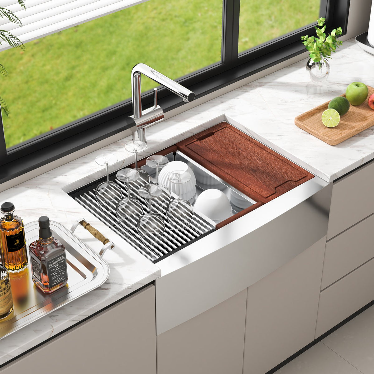 VEVOR Outdoor Kitchen Sink 76 cm, Single Bowl with Drainboard, 304 Stainless Steel, Top Mount
