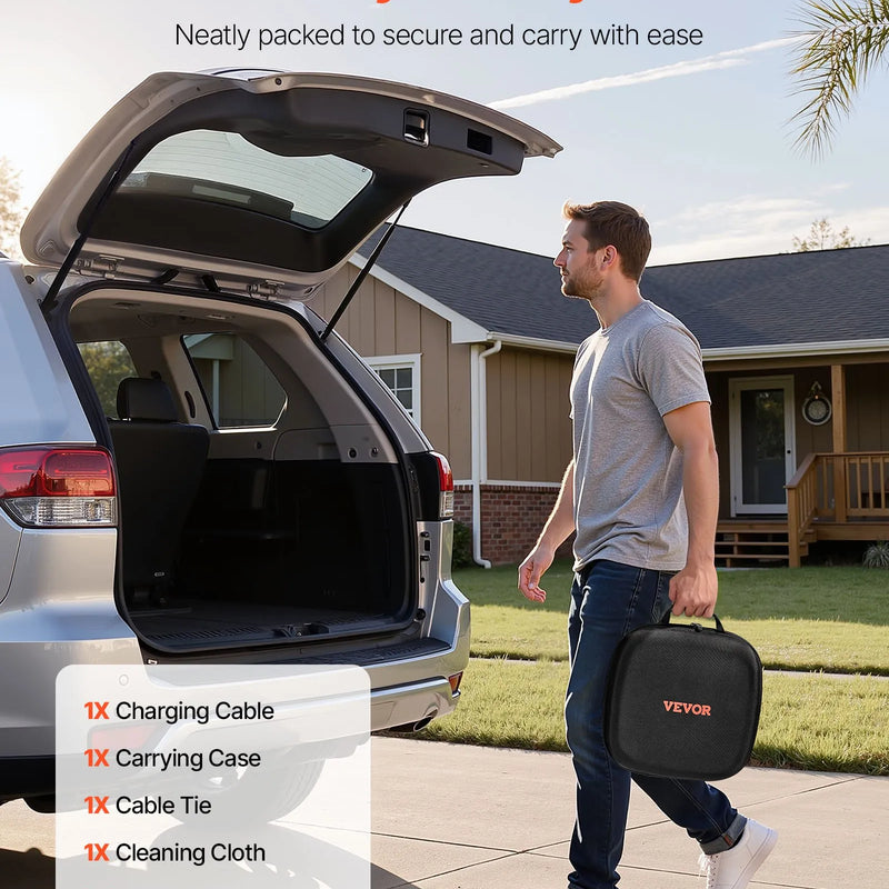 VEVOR elektromobiļu lādētāja pagarinātāja kabelis 16 A, 10 m, līdz 11 kW, saderīgs ar visiem Type 2 elektromobiļu lādētājiem, 3 fāžu AC 480 V 50 Hz, IP65 izturīgs uzlādes kabelis ar pārnēsāšanas somu