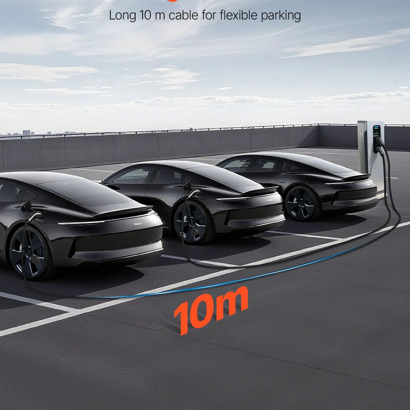 VEVOR elektromobiļu lādētāja pagarinātāja kabelis 32 A, 10 m, līdz 22 kW, saderīgs ar visiem Type 2 elektromobiļu lādētājiem, 3 fāžu AC 480 V 50 Hz, IP65 izturīgs uzlādes kabelis ar pārnēsāšanas somu