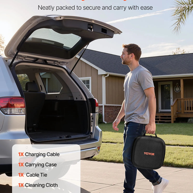 VEVOR elektromobiļu lādētāja pagarinātāja kabelis 32 A, 10 m, līdz 22 kW, saderīgs ar visiem Type 2 elektromobiļu lādētājiem, 3 fāžu AC 480 V 50 Hz, IP65 izturīgs uzlādes kabelis ar pārnēsāšanas somu