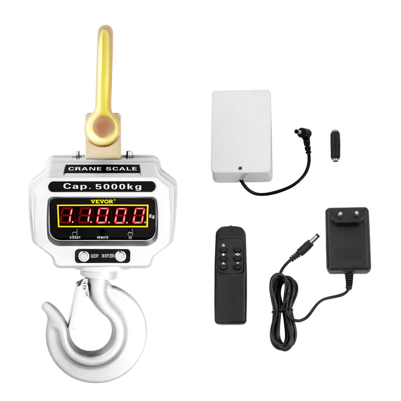 VEVOR digitālie krāna svari, 5000 kg / 11 000 lb, smagās slodzes industriālie karabīnes tipi, LED displejs