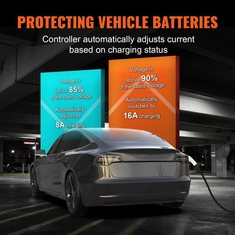 VEVOR pārnēsājamais EV lādētājs, Type 2, 16A, 3.7kW, elektrisko transportlīdzekļu lādētājs ar 8,5 m uzlādes kabeli, CEE 7/7 spraudni, LCD ekrānu, IEC 62196, mājas EV uzlādes stacija ar pārnēsājamo somu un kabeļa turētāju, IP66.