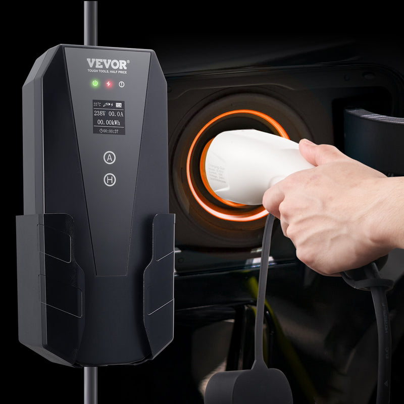VEVOR pārnēsājamais EV lādētājs, Type 2, 16A, 3.7kW, elektrisko transportlīdzekļu lādētājs ar 8,5 m uzlādes kabeli, CEE 7/7 spraudni, LCD ekrānu, IEC 62196, mājas EV uzlādes stacija ar pārnēsājamo somu un kabeļa turētāju, IP66.
