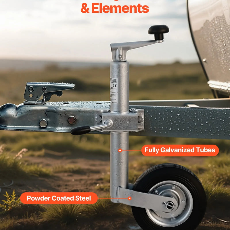 VEVOR piekabes domkrats ar riteni, 150 kg kravnesība, izturīgs piekabināms piekabes stūres domkrats ar vienu riteni un ergonomisku rokturi, 230 mm pacelšanas gājiens, piemērots kemperiem, zirgu piekabēm un universālajām piekabēm