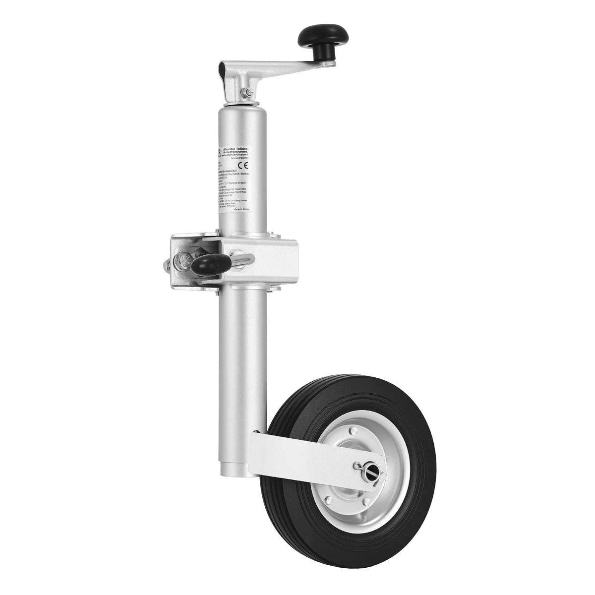 VEVOR piekabes domkrats ar riteni, 150 kg kravnesība, izturīgs piekabināms piekabes stūres domkrats ar vienu riteni un ergonomisku rokturi, 230 mm pacelšanas gājiens, piemērots kemperiem, zirgu piekabēm un universālajām piekabēm